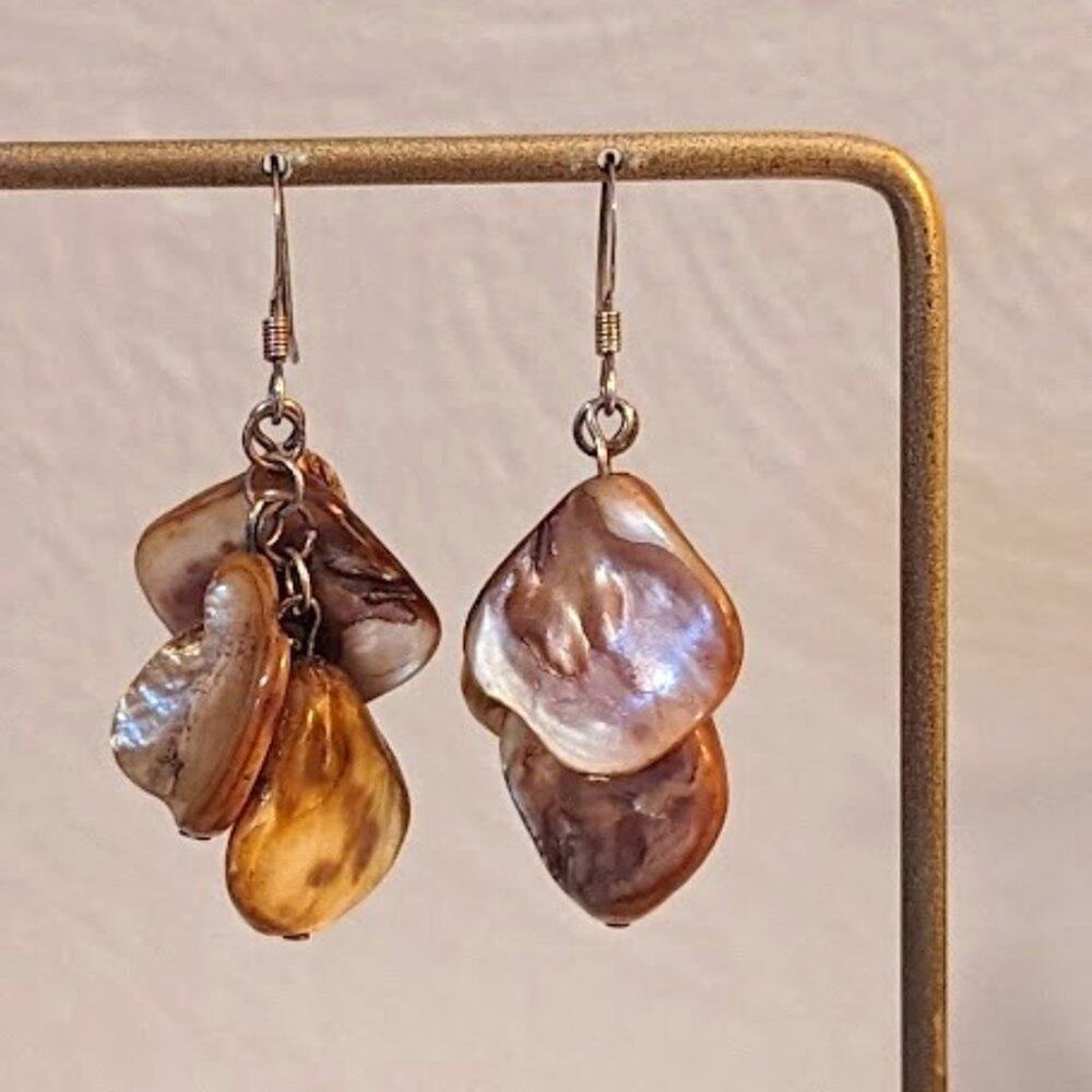 Brown Shell Waterfall Dangle Earrings - image 1